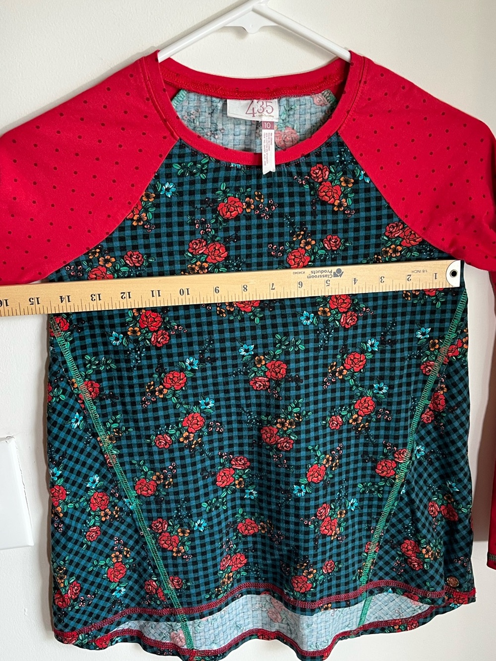 Matilda Jane 435 Jingle Bell Rock Floral Plaid Raglan Long Sleeve Top Size 10 - Picture 6 of 6